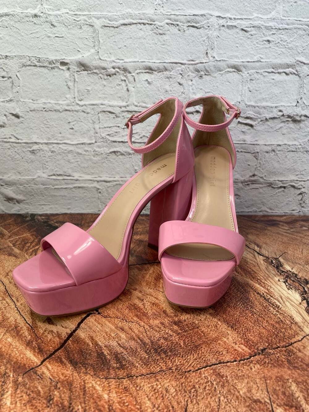 Madden Girl Summit Platform Sandal Pink Patent Block Heel Shoes